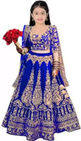 Indian Tulip Girls Lehenga Choli Ethnic Wear Embroidered Lehenga, Choli and Dupatta Set(Light Blue, Pack of 1)