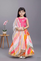 Kids Clothing By VNB Baby Girls Lehenga Choli Party Wear Printed, Striped Lehenga, Choli and Dupatta Set(Pink, Pack of 1)