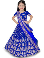 The Fashion Prime Girls Lehenga Choli Ethnic Wear Embroidered Lehenga, Choli and Dupatta Set(Blue, Pack of 1)