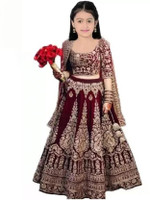 The Fashion Prime Girls Lehenga Choli Ethnic Wear Embroidered Lehenga, Choli and Dupatta Set(Maroon, Pack of 1)