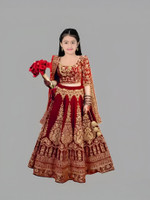 Wemation Girls Lehenga Choli Ethnic Wear Embroidered Lehenga, Choli and Dupatta Set(Red, Pack of 1)
