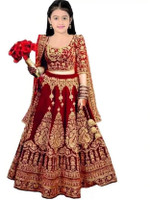 Wemation Girls Lehenga Choli Ethnic Wear Embroidered Lehenga, Choli and Dupatta Set(Red, Pack of 1)