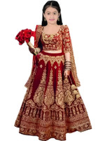 The Fashion Prime Girls Lehenga Choli Ethnic Wear Embroidered Lehenga, Choli and Dupatta Set(Red, Pack of 1)