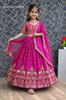 Ethnicset Indi Girls Lehenga Choli Party Wear Embroidered Lehenga, Choli and Dupatta Set(Pink, Pack of 1)