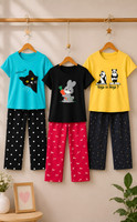 Cute N Tight Kids Nightwear Girls Printed Cotton Blend(Multicolor Pack of 3)