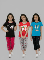 HEYDALS Kids Nightwear Girls Printed Cotton Blend(Multicolor Pack of 3)
