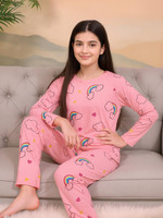 devdatt Kids Nightwear Girls Printed Cotton(Pink Pack of 1)