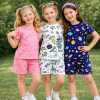 VELTRIX Kids Nightwear Girls Printed Cotton Blend(Multicolor Pack of 3)