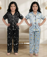 Amreliya Enterprise Kids Nightwear Girls Printed Cotton(Multicolor Pack of 2)