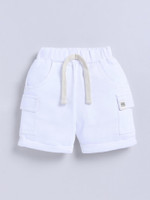 LITTLE NINJA Short For Boys Casual Solid Cotton Blend(White, Pack of 1)