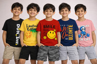 CUTE TREND Boys Printed Pure Cotton Regular T Shirt(Multicolor, Pack of 5)