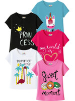 Kuchipoo Girls Printed Cotton Blend Regular T Shirt(Multicolor, Pack of 5)