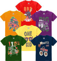kiddeo Boys Printed Pure Cotton Regular T Shirt(Multicolor, Pack of 6)