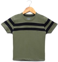 Billion Boys Striped Pure Cotton T Shirt(Light Green, Pack of 1)