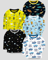 Kuchipoo Boys Printed Pure Cotton Regular T Shirt(Multicolor, Pack of 5)