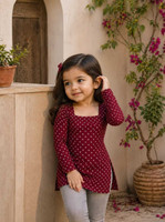 kidsdress Girls Casual Rayon Tunic Top(Maroon, Pack of 1)