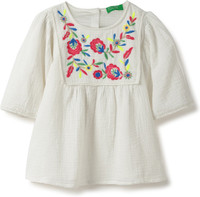 United Colors of Benetton Girls Casual Pure Cotton Top(White, Pack of 1)