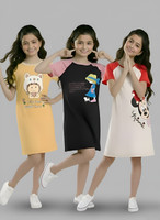 VP TEXX Girls Casual Cotton Blend A-line Top(Multicolor, Pack of 3)