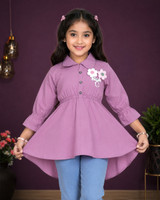 ZjFashion Girls Party Cotton Blend Top(Purple, Pack of 1)