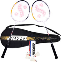 Silver's FIRE Badminton Combo- 2 Rackets with Feather Shuttle Pack of 3 Badminton Kit(NA)