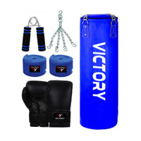 VICTORY Unfilled Heavy Punching Bag with with Boxing Glove and Boxing Hand Wrap and Hand Grip and Solid Hanging Chain , Synthetic Leather (3 Feet) Boxing Kit