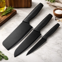 Brandvilla 3 Pc Stainless Steel Knife Set 3-Piece, Nonstick Stainless Steel Chef, Santoku & Utility Knives