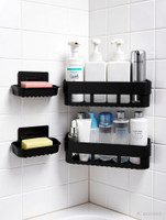 STARLLER 4 Pcs Kitchen/Bathroom Shelf/Brush Stand/Soap Stand/Bathroom Accessories Plastic Wall Shelf(Number of Shelves - 4, Black)