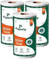 Paperly 2 Ply Kitchen Tissue Paper Roll Water & Oil Absorbency Pack-3, 60 Pull Per Pack(2 Ply, 180 Sheets)