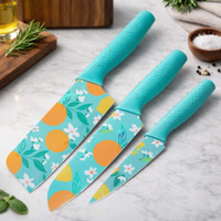 Brandvilla 3 Pc Stainless Steel Knife Set 3-Piece, Nonstick Stainless Steel Chef, Santoku & Utility Knives