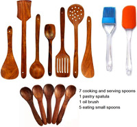 Ruby Perl Wooden and silicon spoons sets Kitchen Tool Set(Multicolor, Cooking Spoon, Spatula, Ladle, Baking Tools)