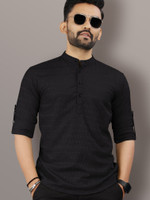VeBNoR Men Striped Straight Kurta(Black)