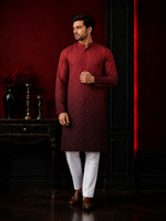 ORIFAB Men Printed Straight Kurta(Maroon)