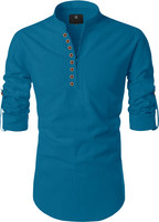 Nofilter Men Solid Straight Kurta(Blue)