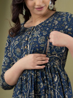 PIROKI Women Paisley, Printed Anarkali Kurta(Dark Blue)