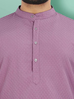 VTEXX Men Self Design Straight Kurta(Pink)