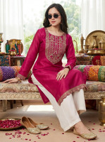 HOUSE OF SETHIA Women Embroidered Straight Kurta(Pink)