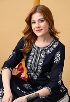 Koito Women Embroidered Straight Kurta(Blue)