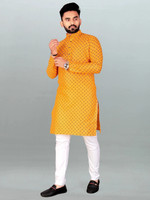 FRELURO Men Printed, Self Design Straight Kurta(Yellow)