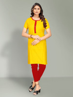jmm Women Colorblock A-line Kurta(Yellow)