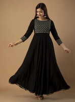 RAAKA Women Printed Anarkali Kurta(Black)