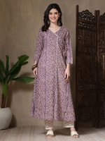 KALPHEM Women Bandhani Straight Kurta(Purple)