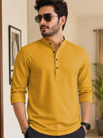 VeBNoR Men Self Design Straight Kurta(Yellow)