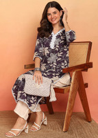 VBUYZ Women Printed Straight Kurta(Purple)