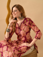 PHYSIL Women Printed Straight Kurta(Pink)