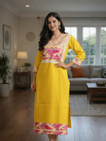 YESHMIN Women Printed Straight Kurta(Yellow)