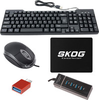 SKOG Wired Keyboard and Mouse Combo with USB Hub, C-Type OTG Cable, Mouse Pad Combo Set(Multicolor)