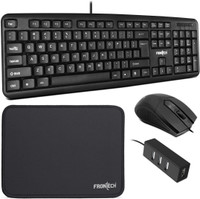Frontech Wired Keyboard and Mouse Combo with USB Hub & Mouse Pad, 104-Key, 1000 DPI mouse Combo Set(Black)