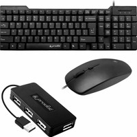 PRODOT Set of 3 High-Performance Floated Key Keyboard And Mouse Combo With USB Hub Combo Set(Black)