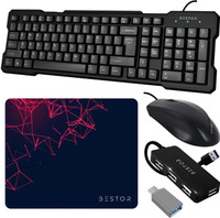 Bestor Set of 5 Combo,USB Wired Keyboard,Wire Mouse,Mouse Pad,typeC converter,4port HUB Combo Set(Black)