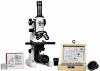 ESAW SM-02 Student Compound Biological Microscope with 25 Prepared Microscope Slides(White, Black)